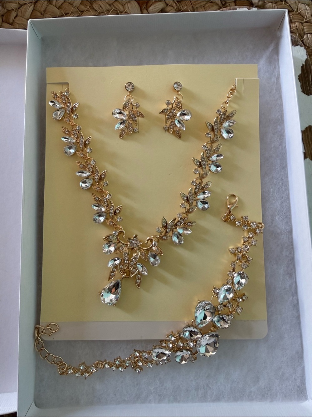 Rhinestone Gold Crystal Leaf Necklace Set, bridal, bridesmaids